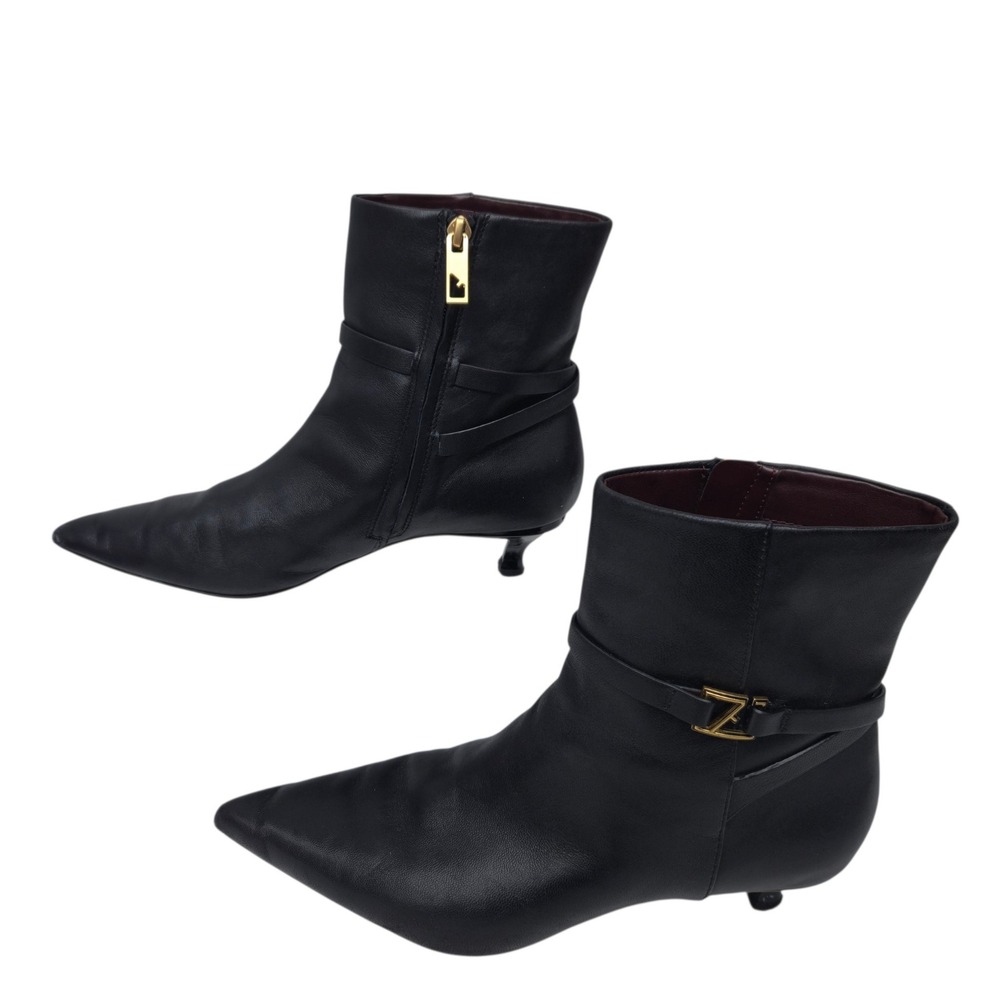 Franco Sarto Marnie Ankle Boots Womens 8M Black Leather Pointed Toe Kitten Heel